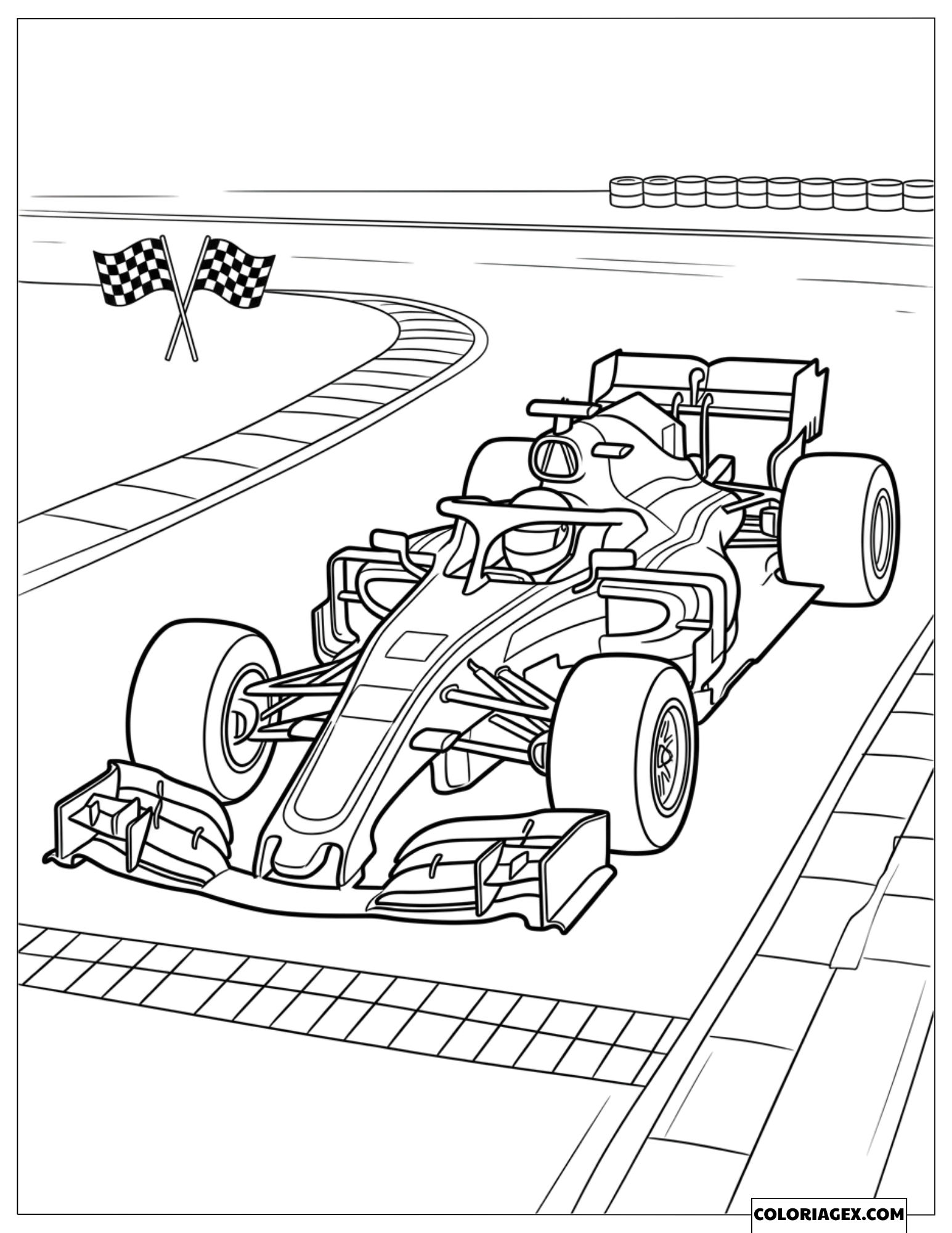 Dessin d'une voiture de Formule 1 filant sur le circuit professionnel