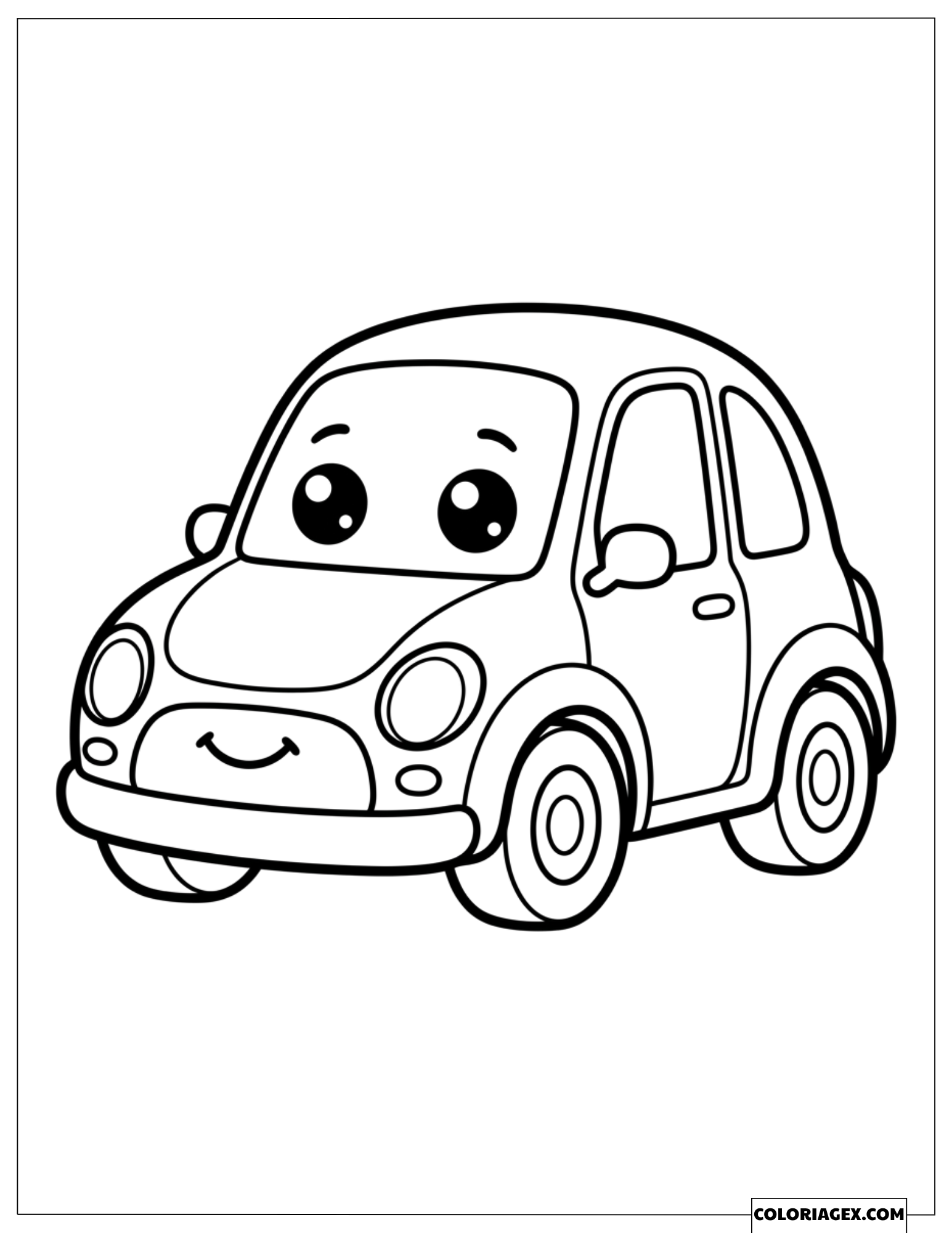 Dessin d'une voiture rigolote au visage souriant et grands yeux
