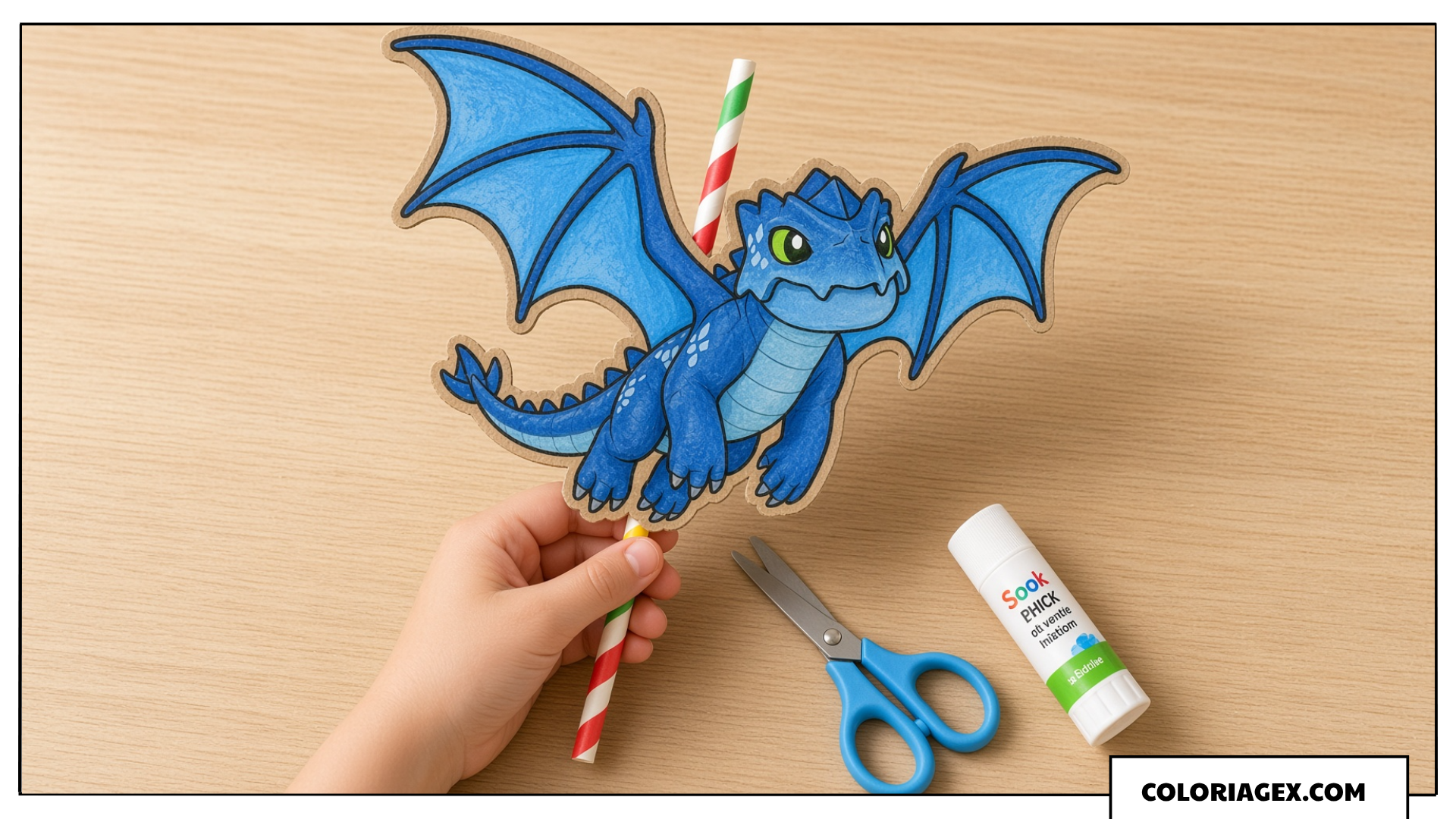 Dragon en papier sur une paille à faire voler