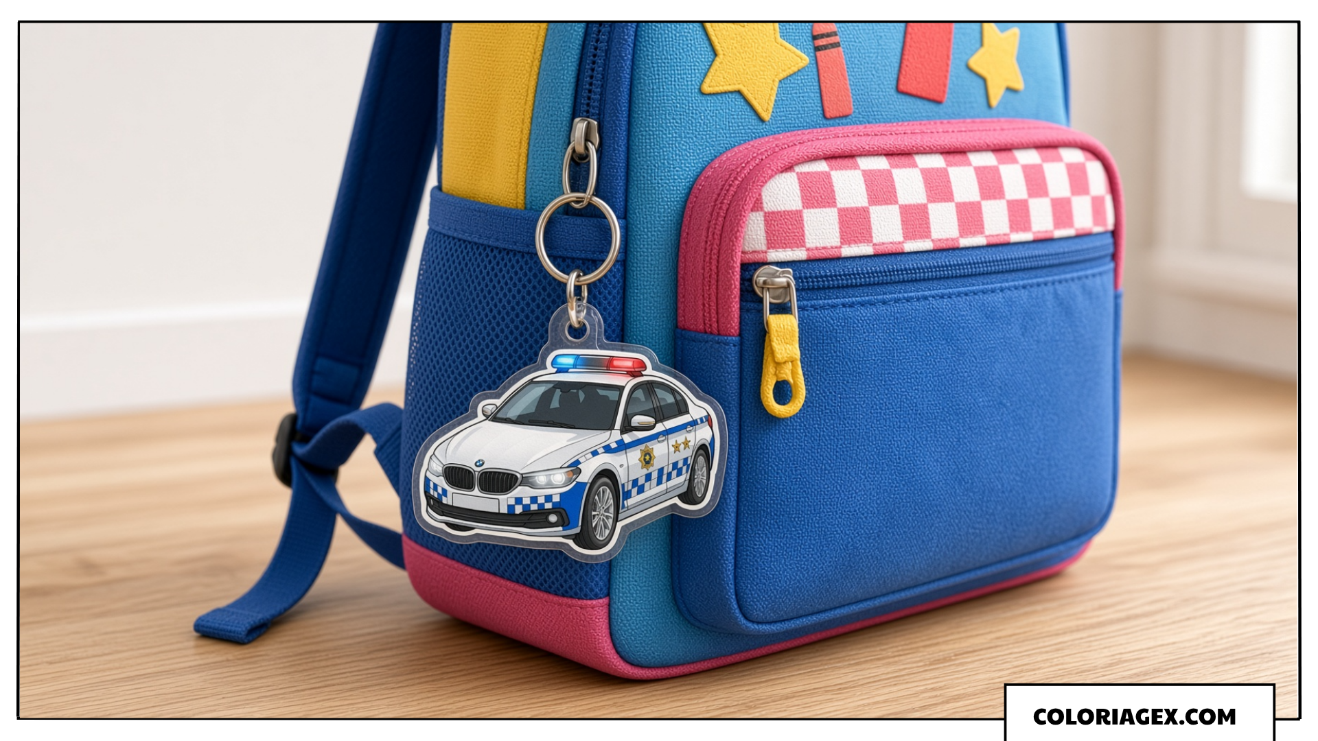 Étiquette de sac à dos voiture de police