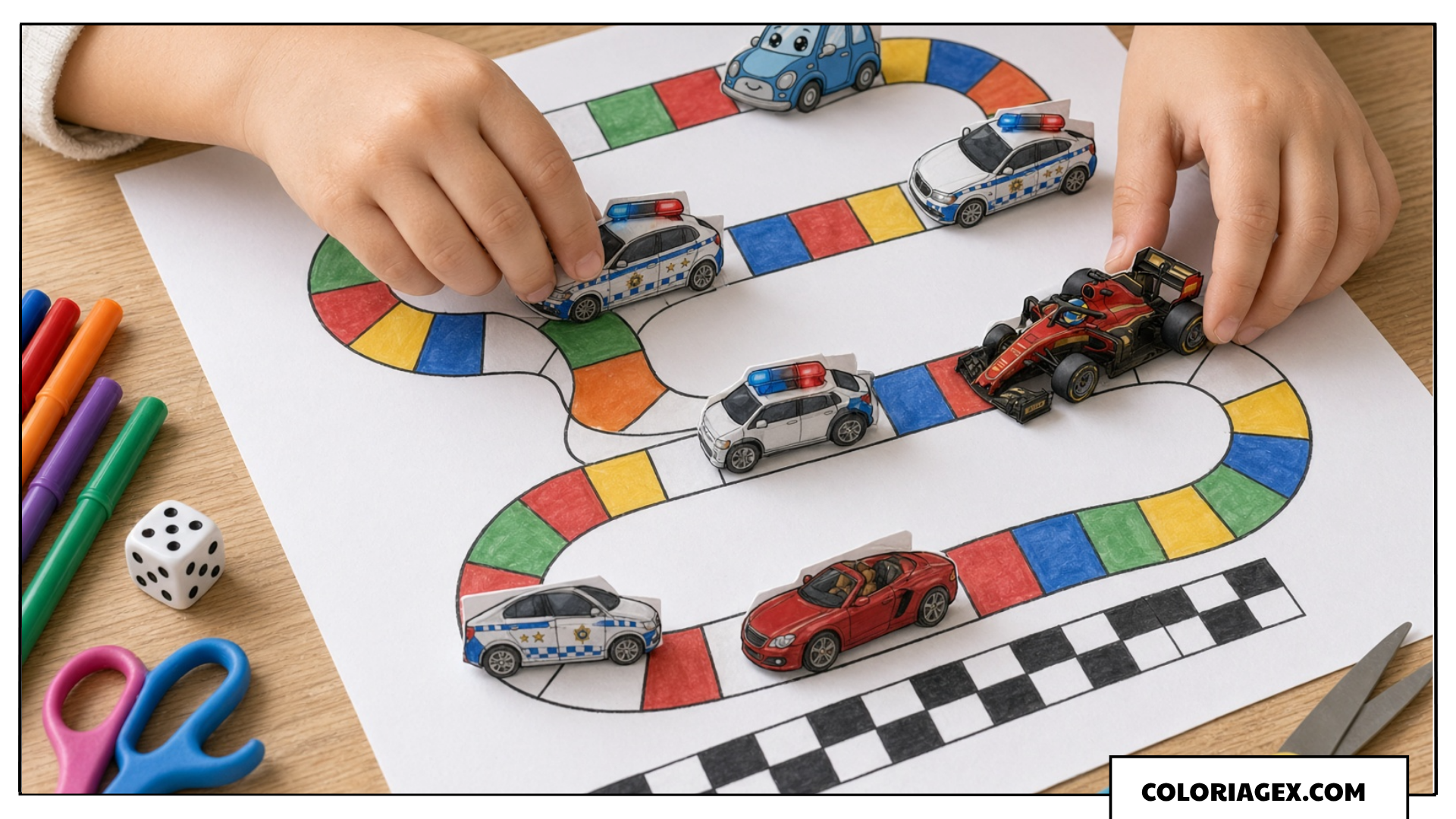Jeu de plateau de course avec voitures coloriées