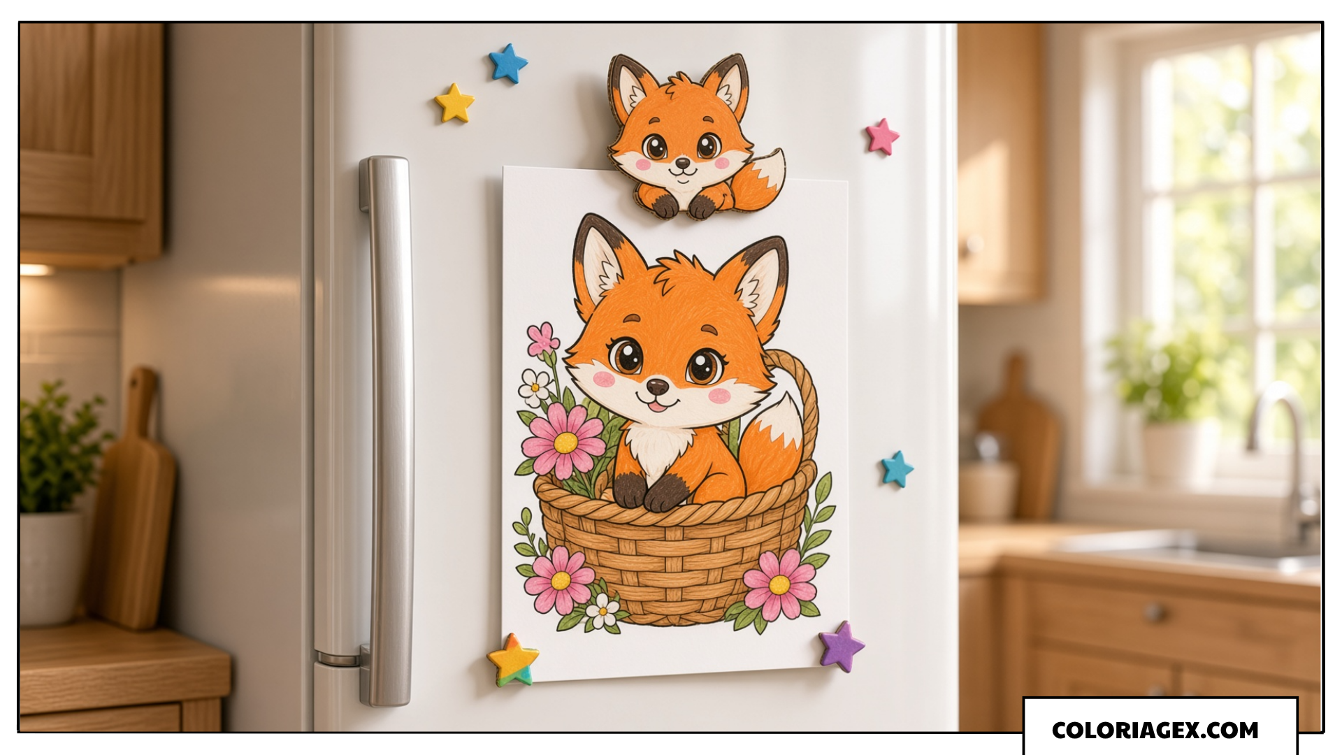 Magnet renard pour exposer un coloriage sur le frigo