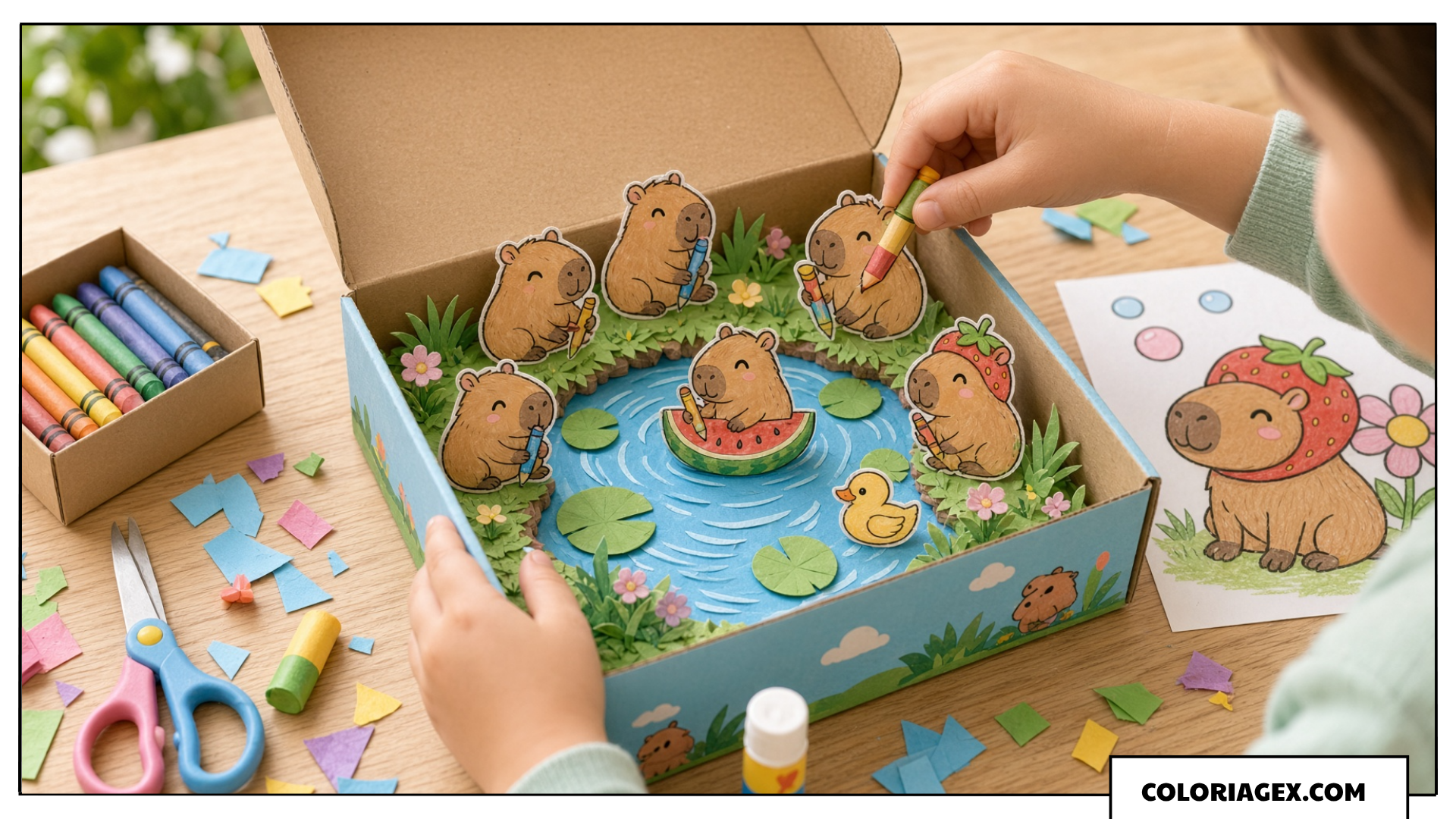 Mini Mare de Capybaras dans une Boîte à Chaussures