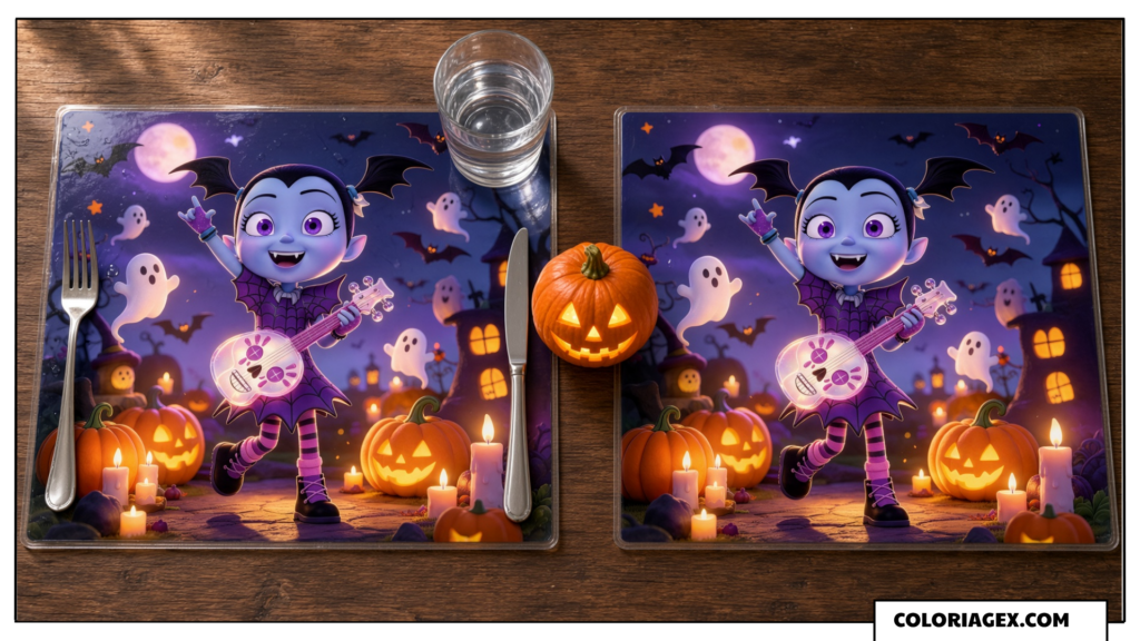 Set de Table Plastifié Vampirina Halloween Fait avec un Coloriage