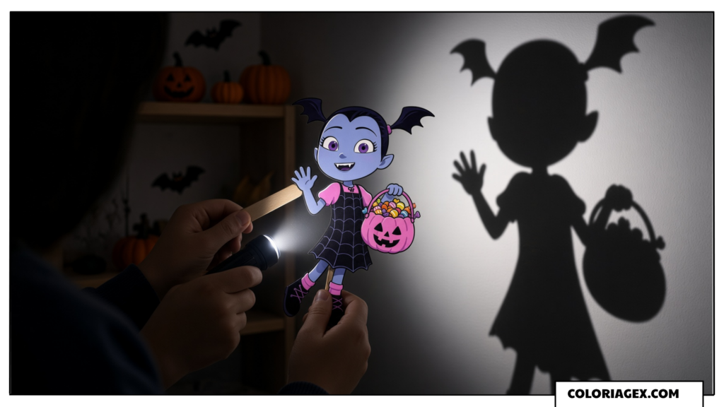 Théâtre d’Ombres Halloween avec une Marionnette Vampirina sur Bâtonnet