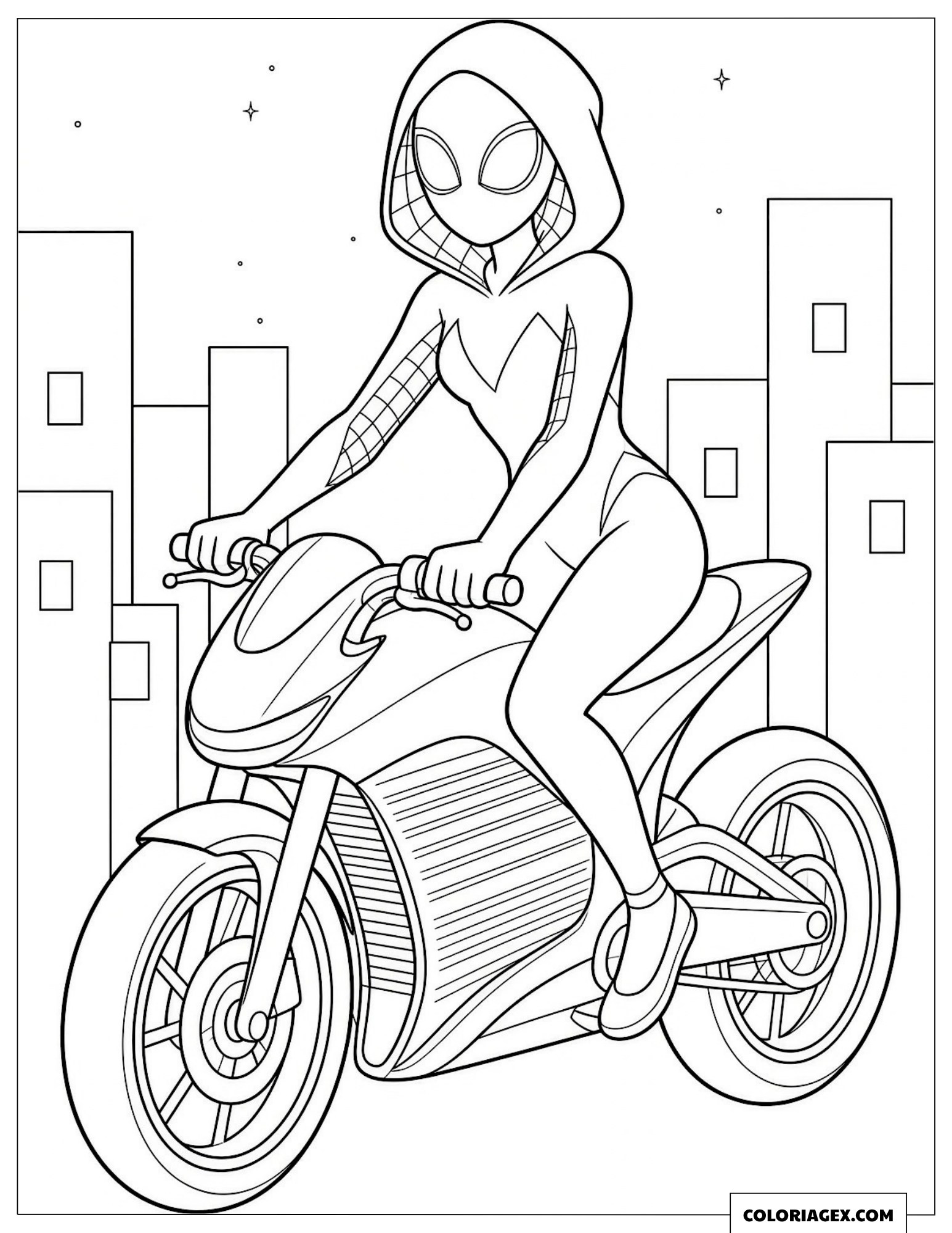 Coloriage Ghost-Spider sur une moto électrique