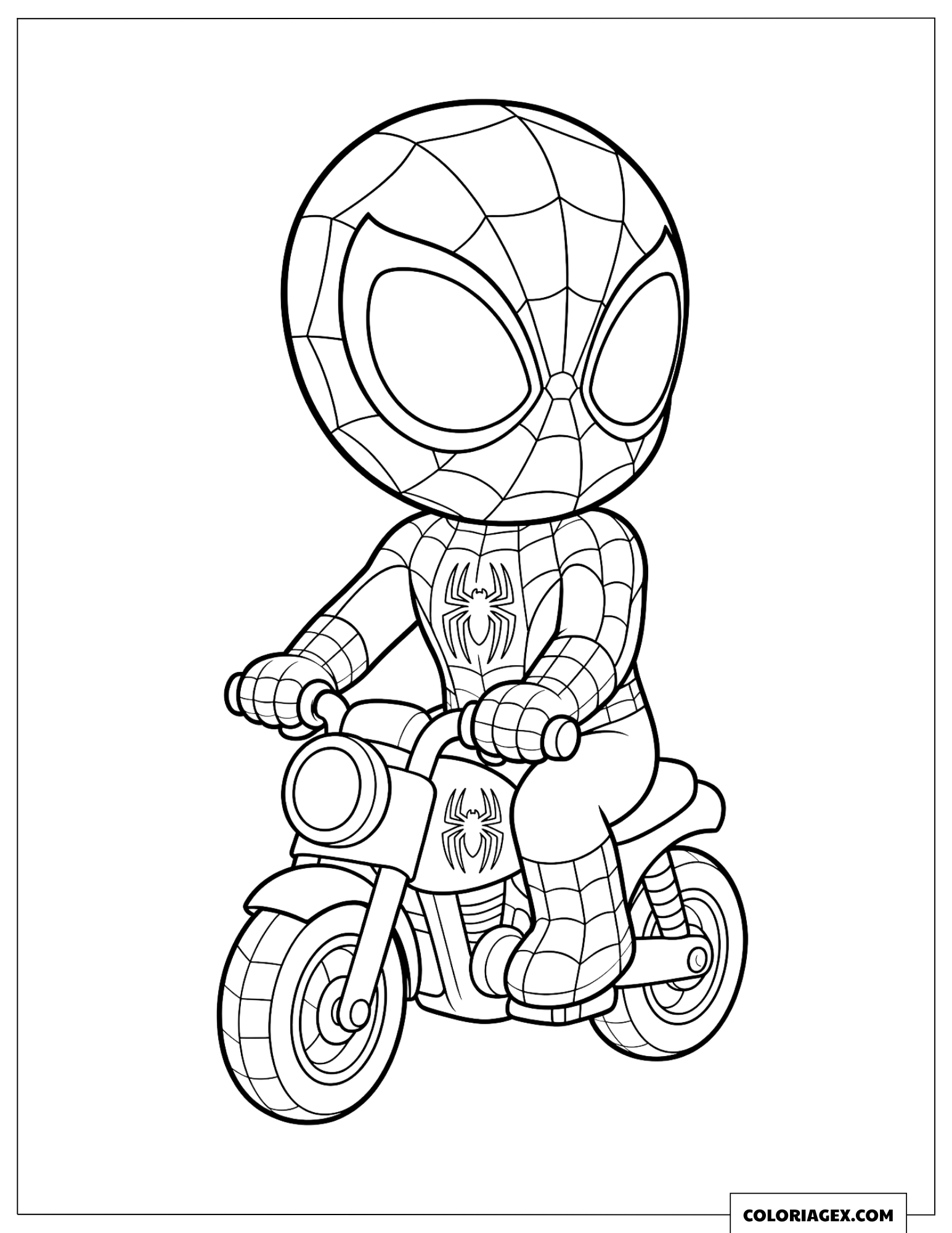 Dessin de Spider-Man Chibi sur une moto jouet