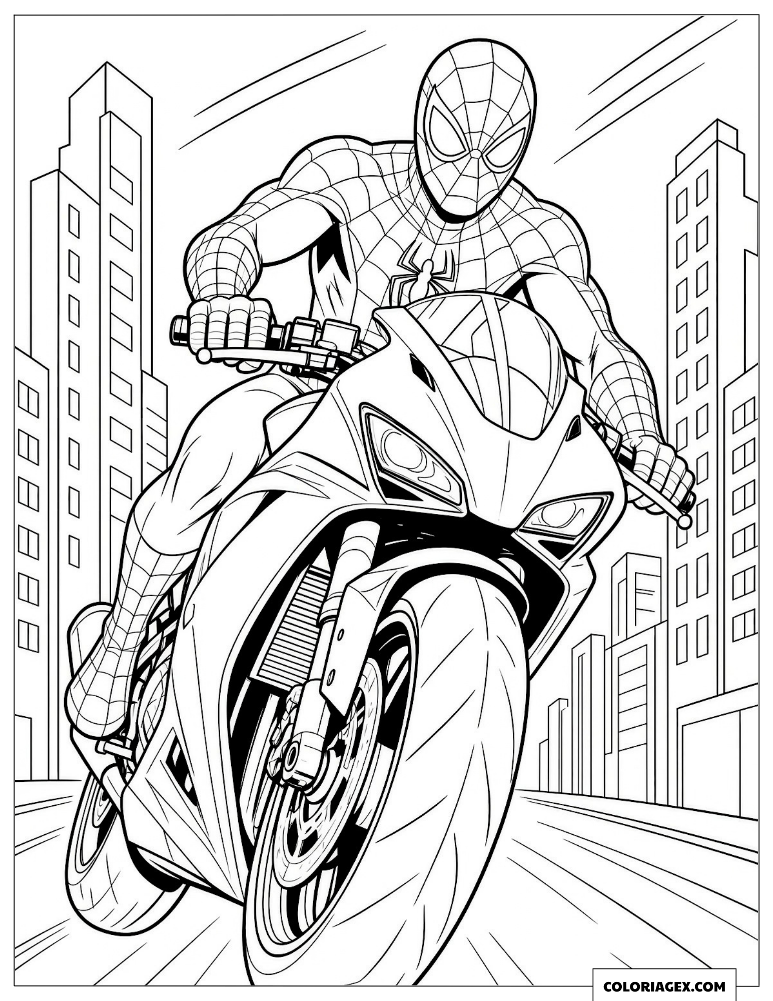 Dessin de Spider-Man penché sur sa moto